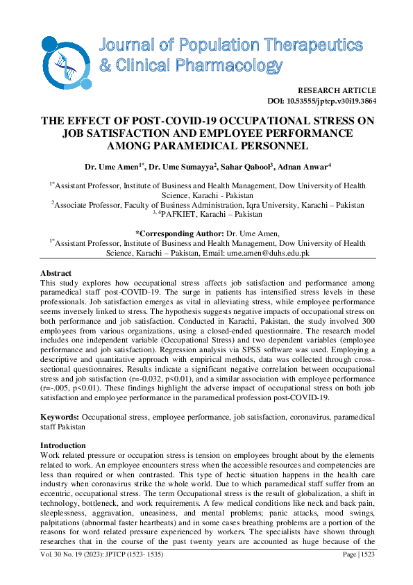 (PDF) The Effect of POST-COVID-19 Occupational Stress on Job ...