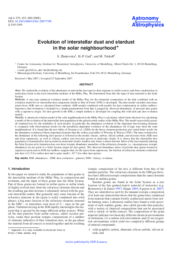 (PDF) Evolution of interstellar dust and stardust in the solar ...