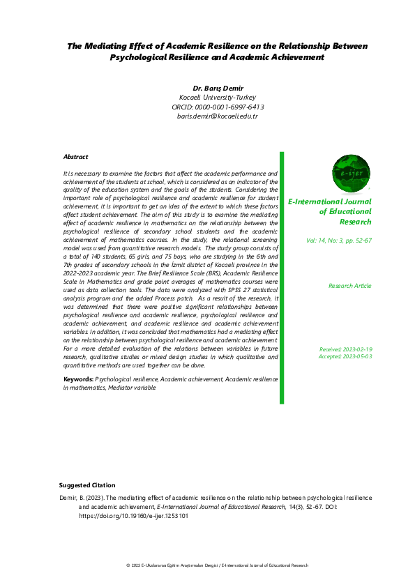 (PDF) The Mediating Effect of Academic Resilience on the Relationship ...