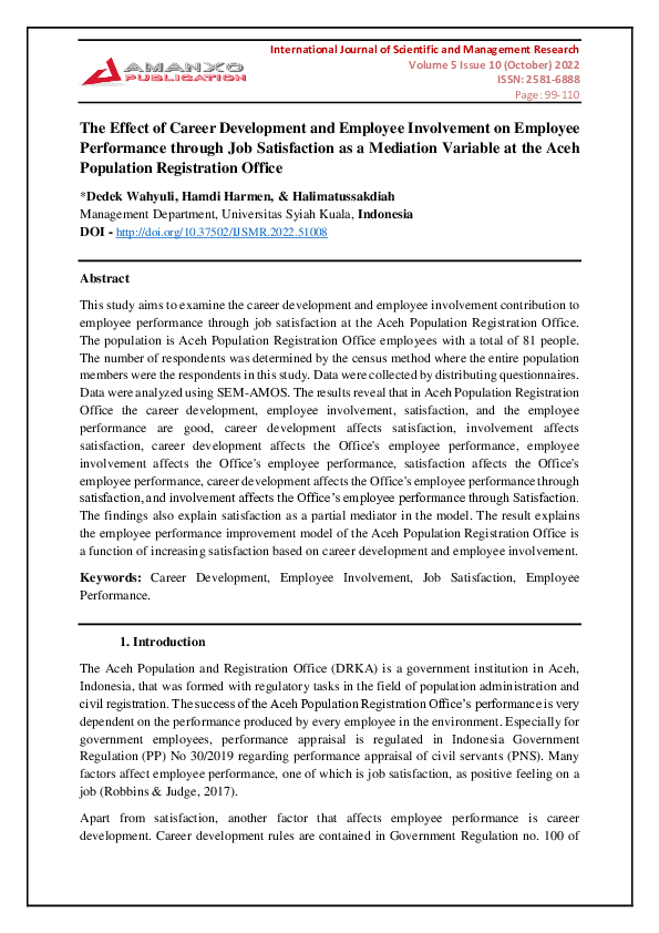 (PDF) The Effect of Career Development and Employee Involvement on ...