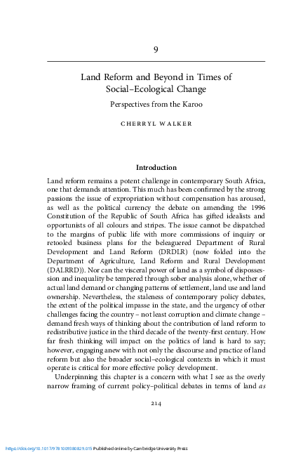 (PDF) Land Reform and Beyond in Times of Social–Ecological Change