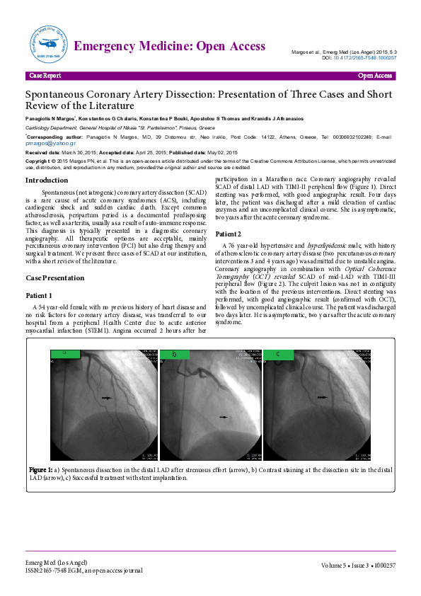 (PDF) Spontaneous coronary artery dissection presenting as cardiac ...