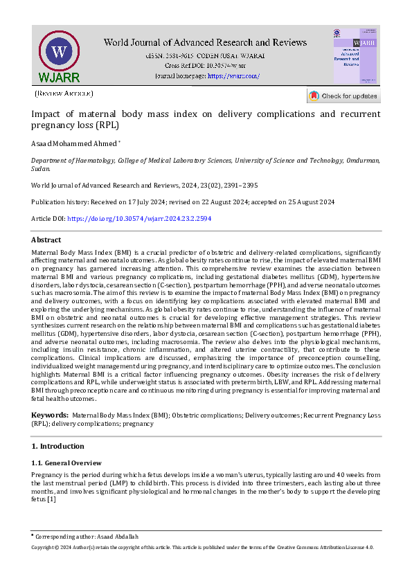 (PDF) Impact of maternal body mass index on delivery complications and ...