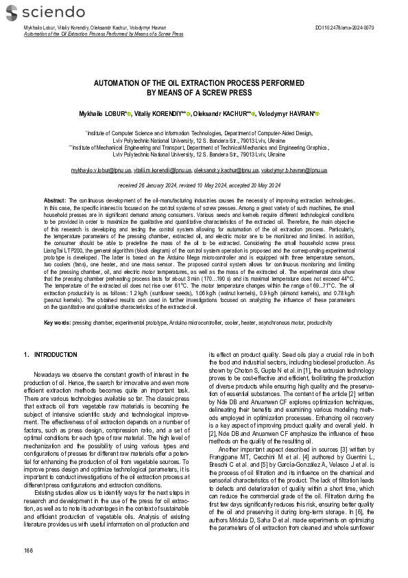 (PDF) AUTOMATION OF THE OIL EXTRACTION PROCESS PERFORMED BY MEANS OF A ...