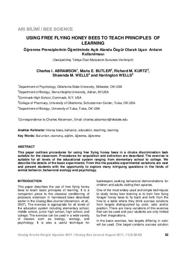 (PDF) Using Free Flying Honey Bees to Teach Principles of Learning
