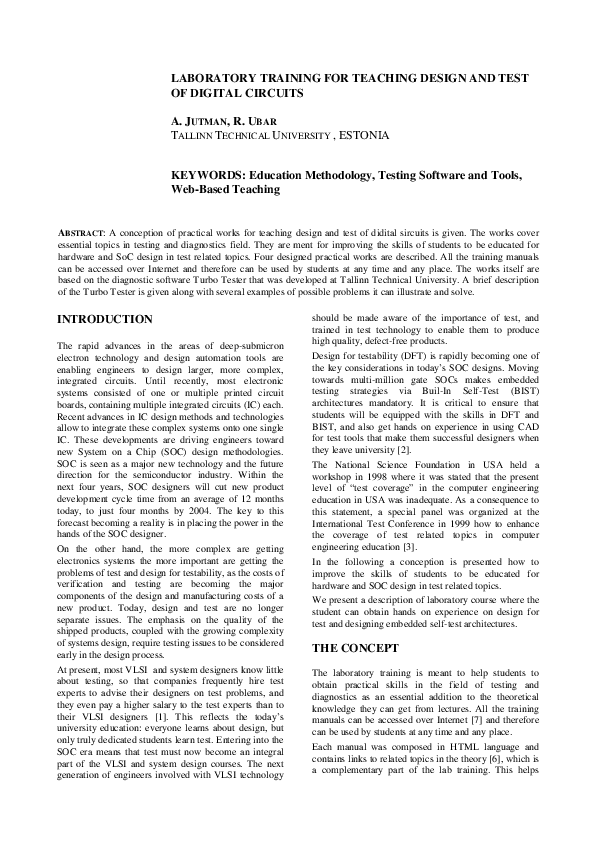 (PDF) Laboratory training for teaching design and test of digital circuits