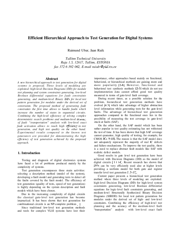 (PDF) Efficient hierarchical approach to test generation for digital ...