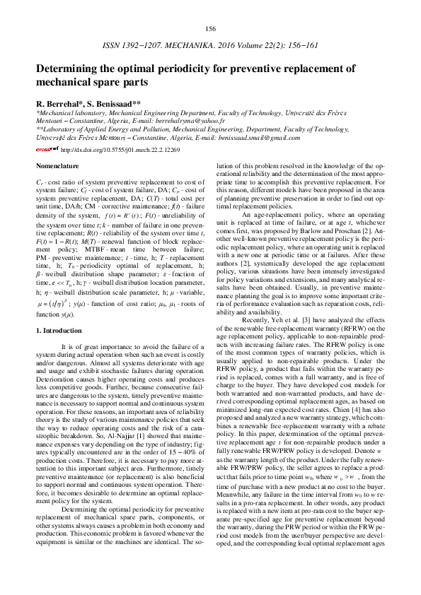 (PDF) Determining the optimal periodicity for preventive replacement of ...