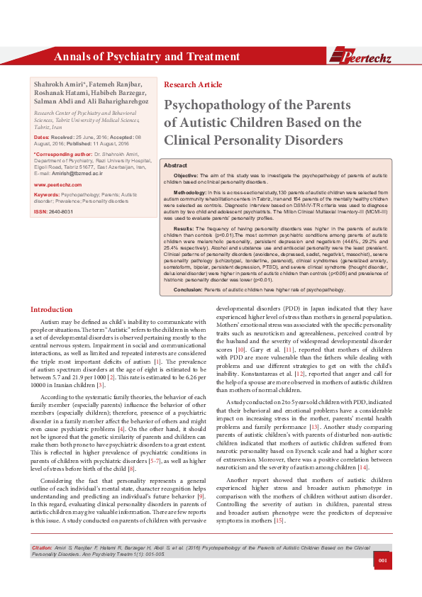 (PDF) Psychopathology of the Parents of Autistic Children Based on the ...