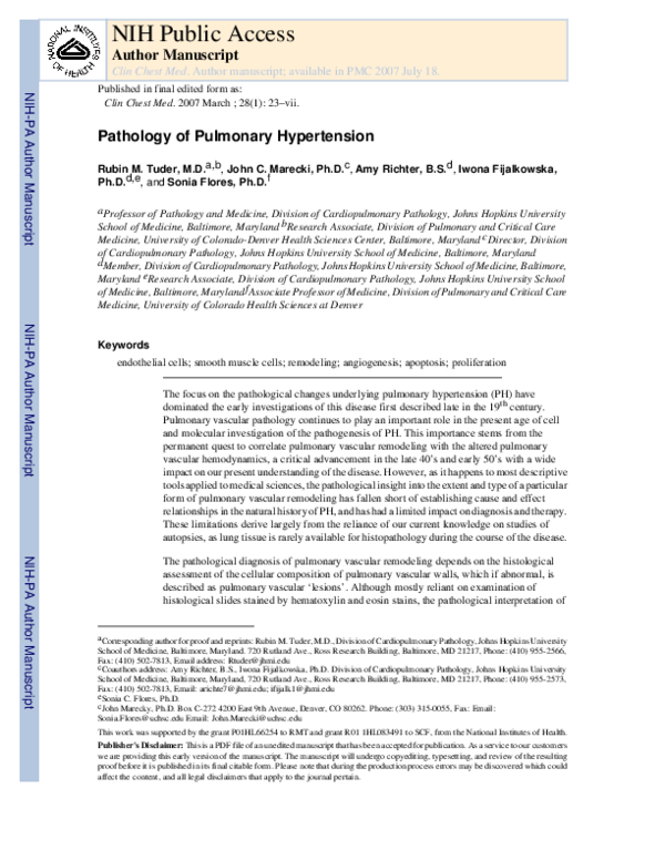 (PDF) Pathology of Pulmonary Hypertension