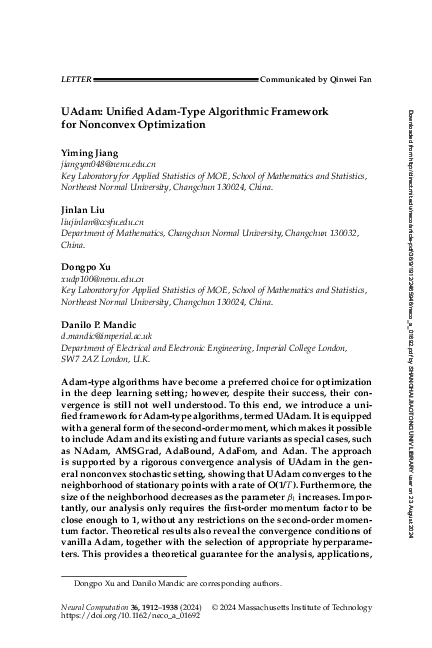 (PDF) UAdam: Unified Adam-Type Algorithmic Framework for Nonconvex ...