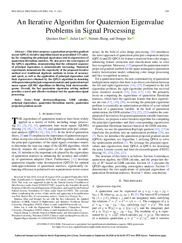 (PDF) An Iterative Algorithm for Quaternion Eigenvalue Problems in ...