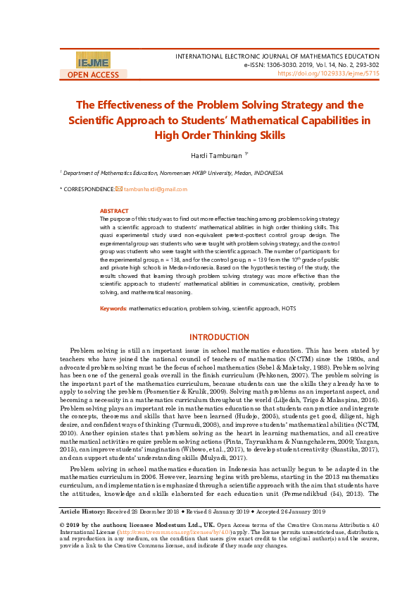 (PDF) The Effectiveness of the Problem Solving Strategy and the ...