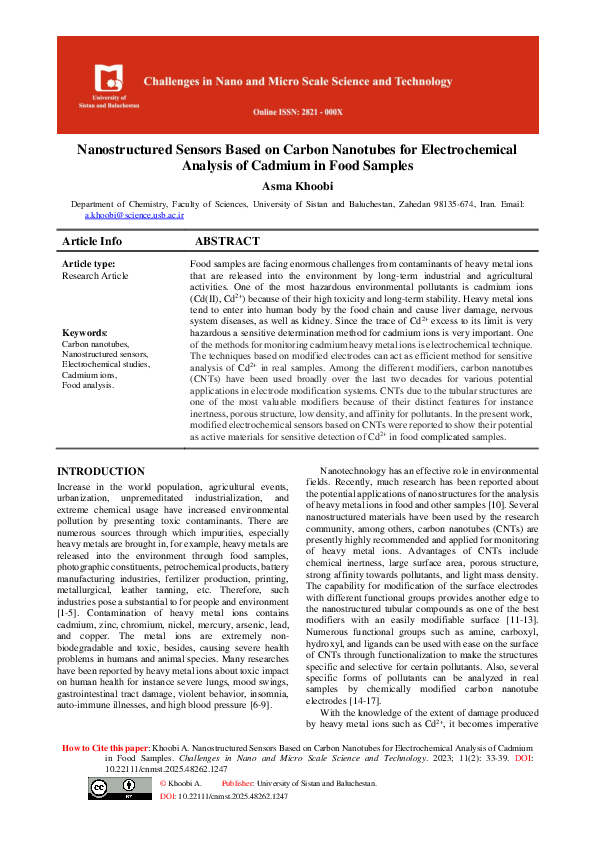(PDF) Nanostructured Sensors Based on Carbon Nanotubes for ...