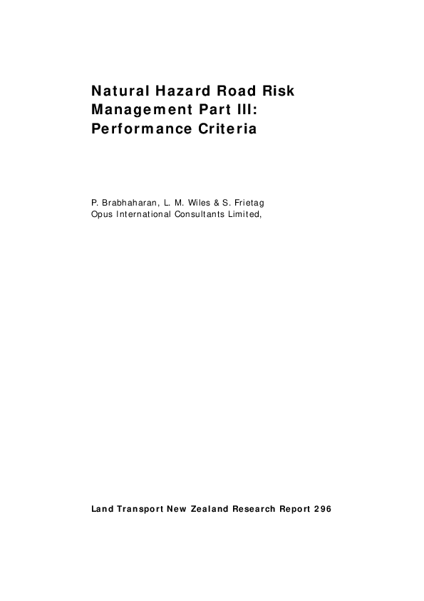 (PDF) Natural Hazard Road Risk Management Part lll: Performance Criteria