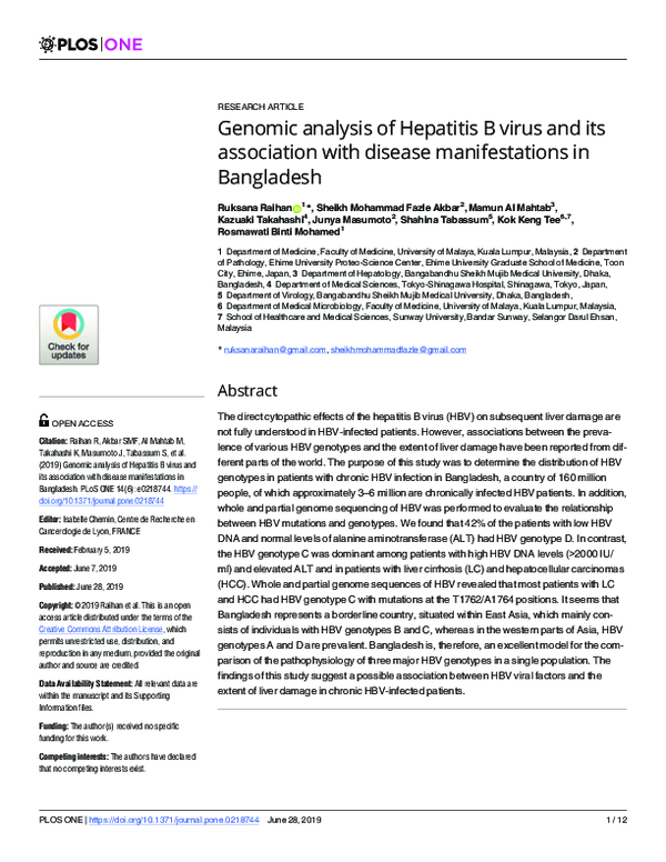 (PDF) Genomic analysis of Hepatitis B virus and its association with ...