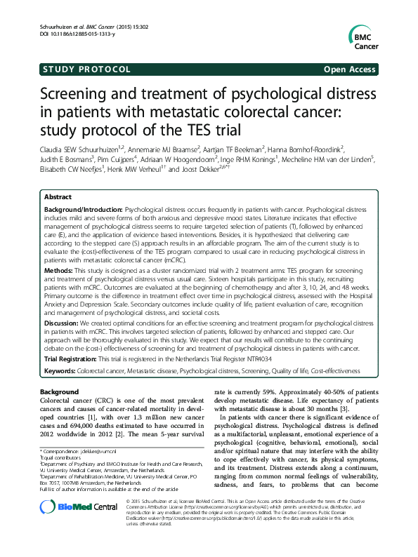 (PDF) Screening and Treatment of Psychological Distress in Colorectal ...