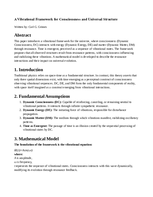 (PDF) A Vibrational Framework for Consciousness and Universal Structure