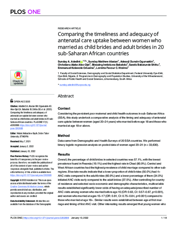 (PDF) Comparing the timeliness and adequacy of antenatal care uptake ...