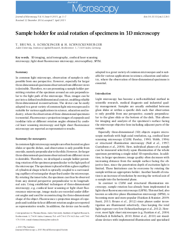 (PDF) Sample holder for axial rotation of specimens in 3D microscopy
