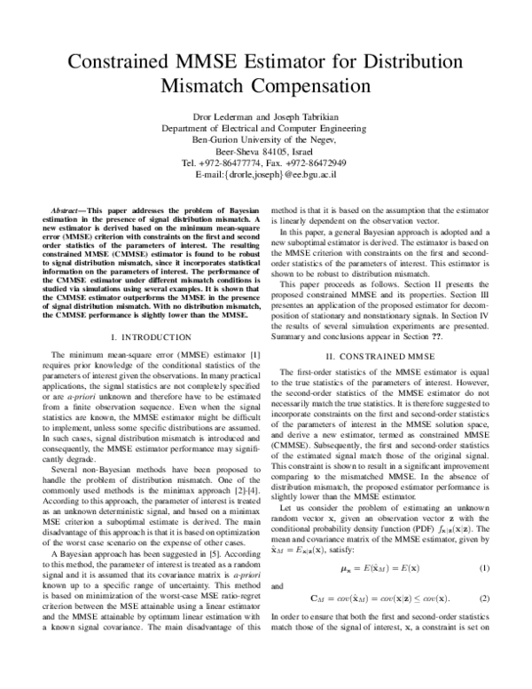 (PDF) Constrained MMSE Estimator for Distribution Mismatch Compensation
