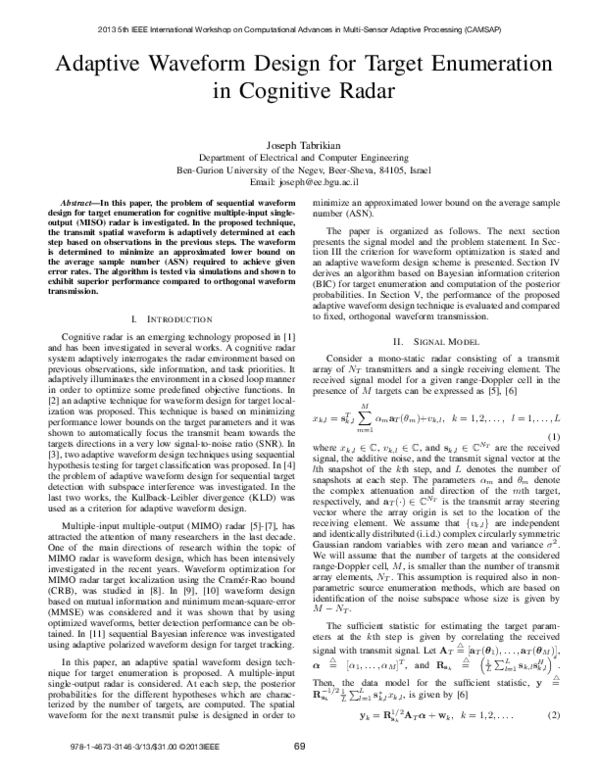 (PDF) Adaptive waveform design for target enumeration in cognitive radar