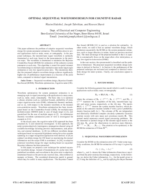 (PDF) Optimal sequential waveform design for cognitive radar