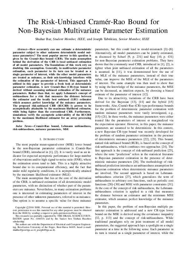(PDF) The Risk-Unbiased Cramér–Rao Bound for Non-Bayesian Multivariate ...