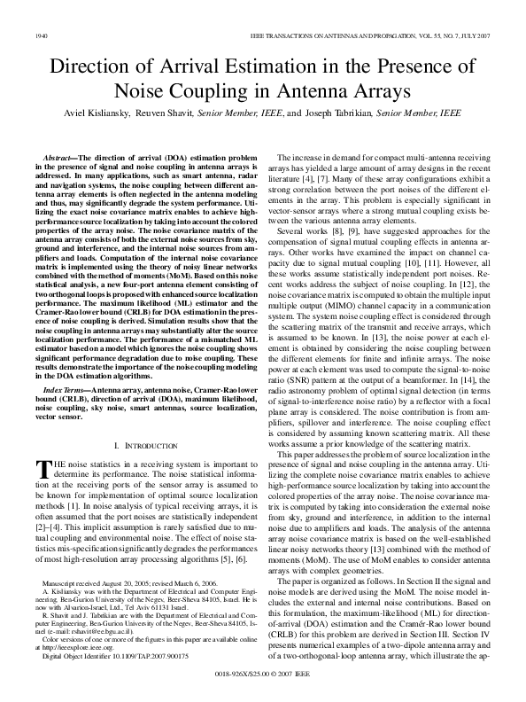 (PDF) Direction of Arrival Estimation in the Presence of Noise Coupling ...