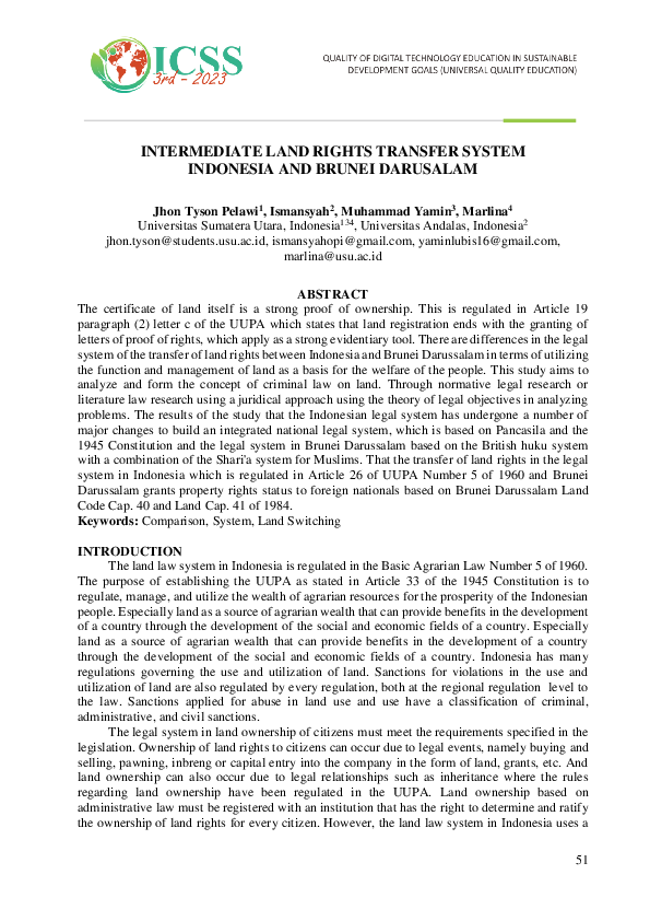 (PDF) Intermediate Land Rights Transfer System Indonesia and Brunei ...