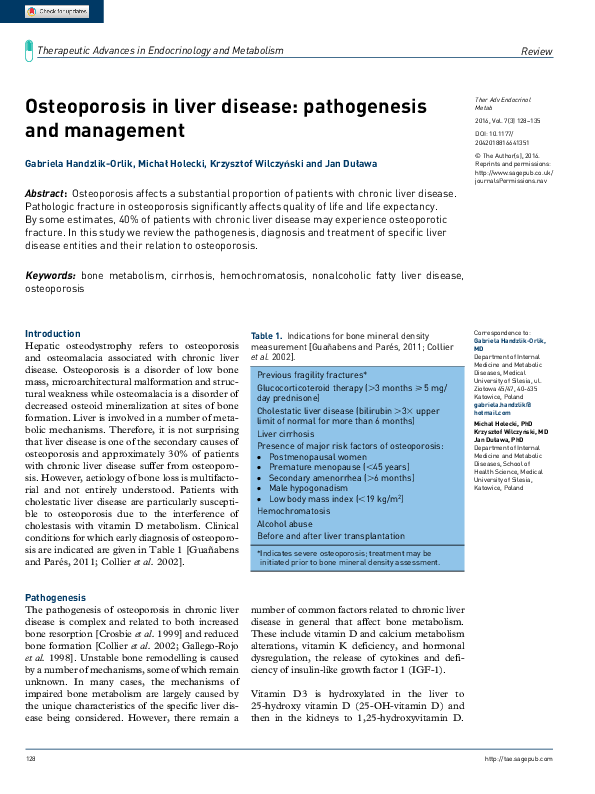 (PDF) Osteoporosis in liver disease: pathogenesis and management
