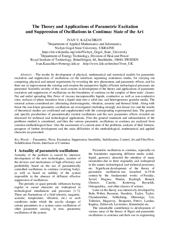 (PDF) The Theory and Applications of Parametric Excitation and ...
