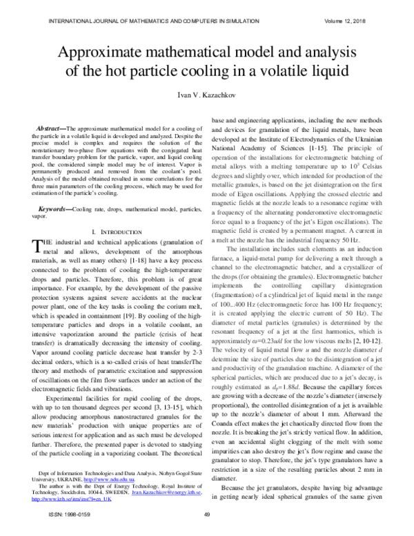 (PDF) Approximate mathematical model and analysis of the hot particle ...