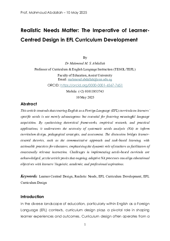 (PDF) Realistic Needs Matter: The Imperative of Learner-Centred Design ...