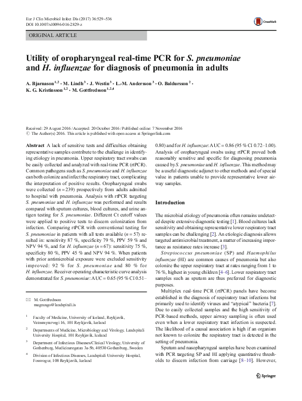 (PDF) Utility of oropharyngeal real-time PCR for S. pneumoniae and H ...