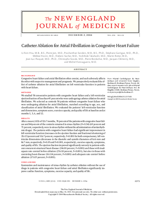 (PDF) Catheter Ablation for Atrial Fibrillation in Congestive Heart Failure