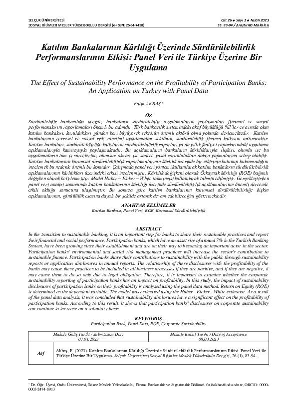 (PDF) The Effect of Sustainability Performance on the Profitability of ...