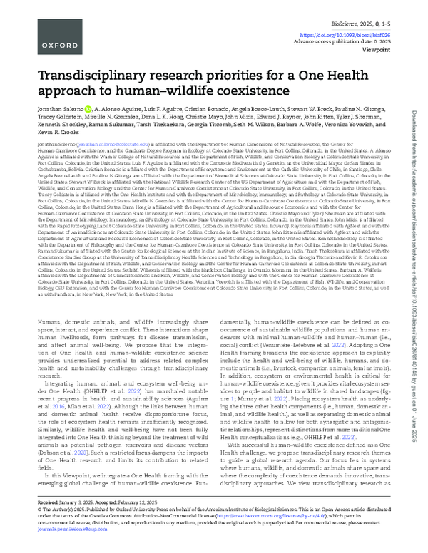 (PDF) Transdisciplinary research priorities for a One Health approach ...