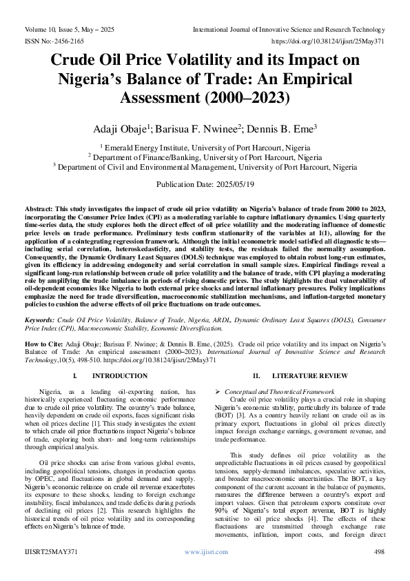 (PDF) Crude Oil Price Volatility and its Impact on Nigeria's Balance of ...