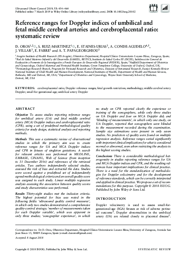 (PDF) Reference ranges for Doppler indices of umbilical and fetal ...