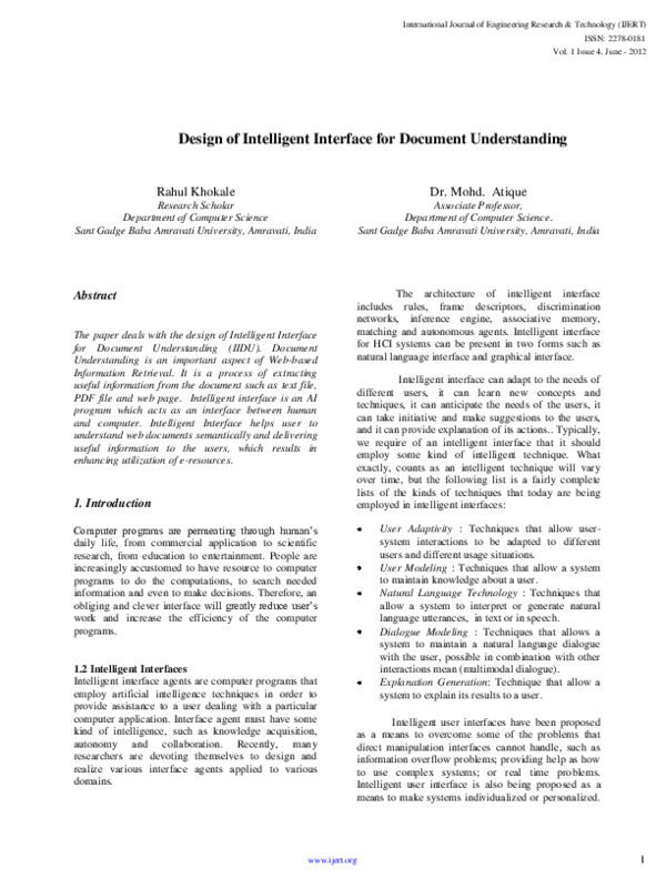 (PDF) Design of Intelligent Interface for Document Understanding