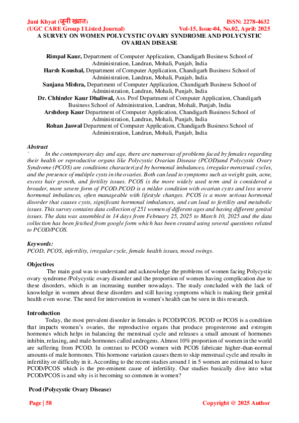 (PDF) A SURVEY ON WOMEN POLYCYSTIC OVARY SYNDROME AND POLYCYSTIC ...
