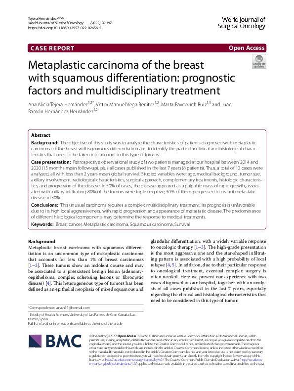 (PDF) Metaplastic carcinoma of the breast with squamous differentiation ...