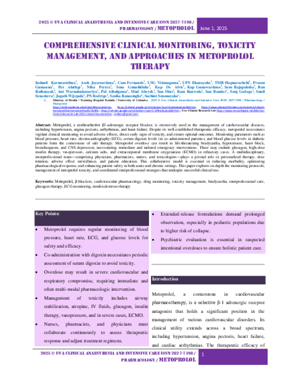 (PDF) Comprehensive Clinical Monitoring, Toxicity Management, and ...