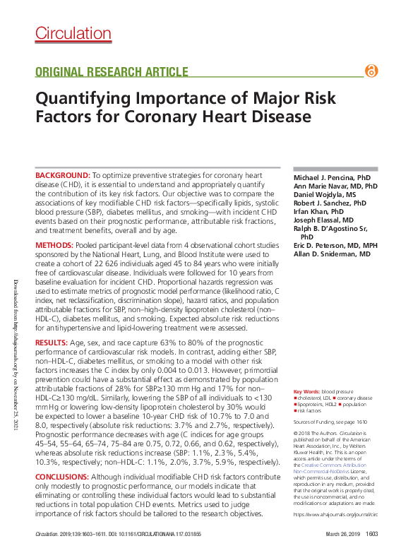 (PDF) Quantifying Importance of Major Risk Factors for Coronary Heart ...