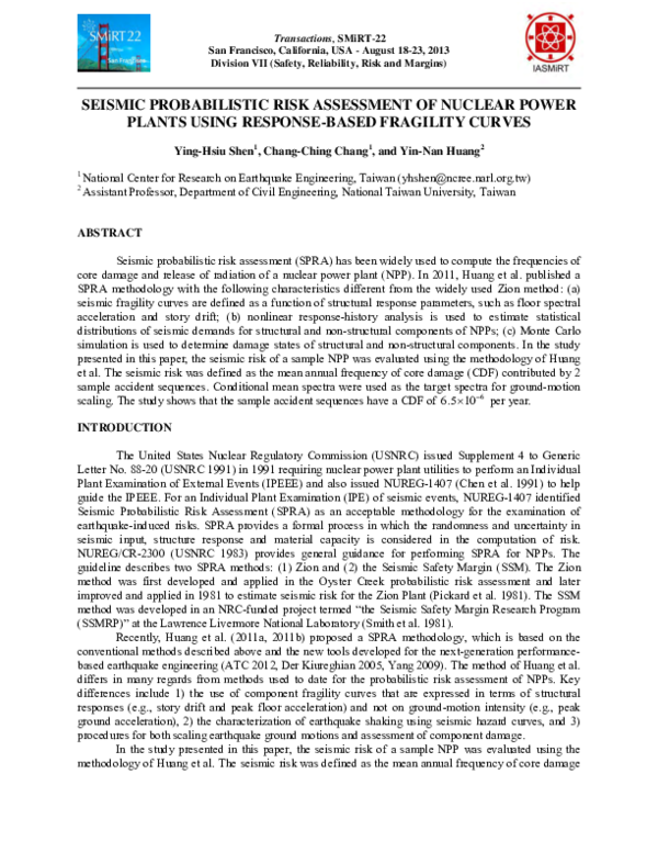 (PDF) Seismic Probabilistic Risk Assessment of Nuclear Power Plants ...