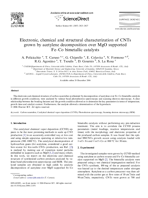 (PDF) Electronic, chemical and structural characterization of CNTs ...