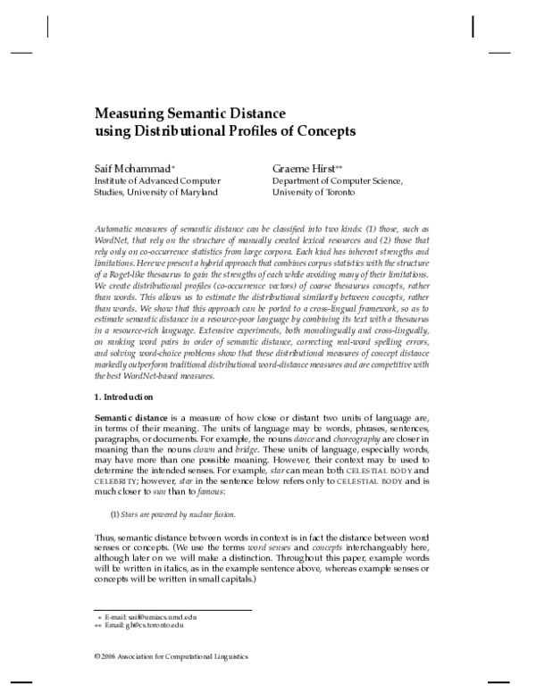(PDF) Measuring Semantic Distance using distributional profiles of concepts