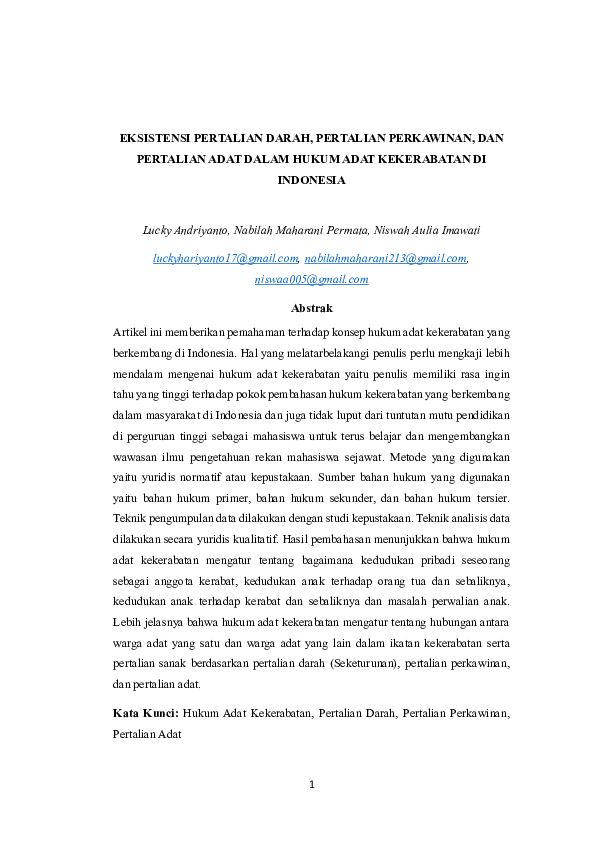(PDF) EKSISTENSI PERTALIAN DARAH, PERTALIAN PERKAWINAN, DAN PERTALIAN ...