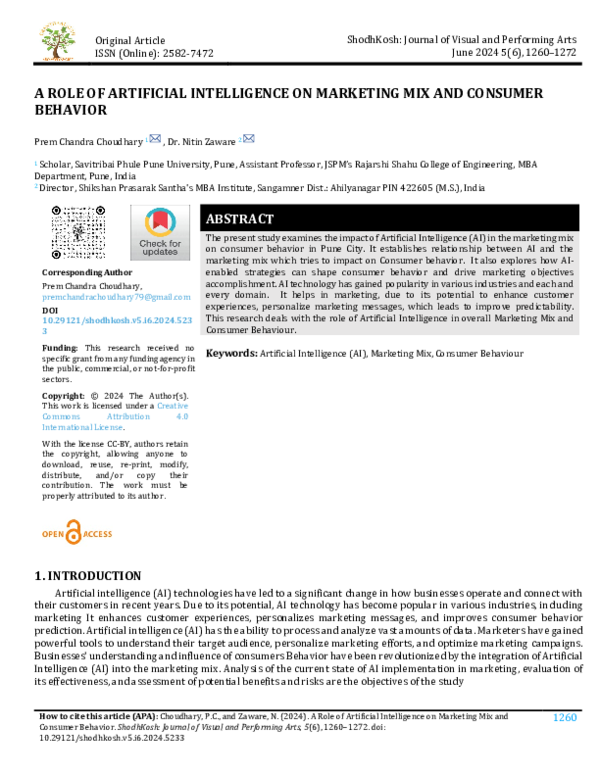(PDF) A ROLE OF ARTIFICIAL INTELLIGENCE ON MARKETING MIX AND CONSUMER ...